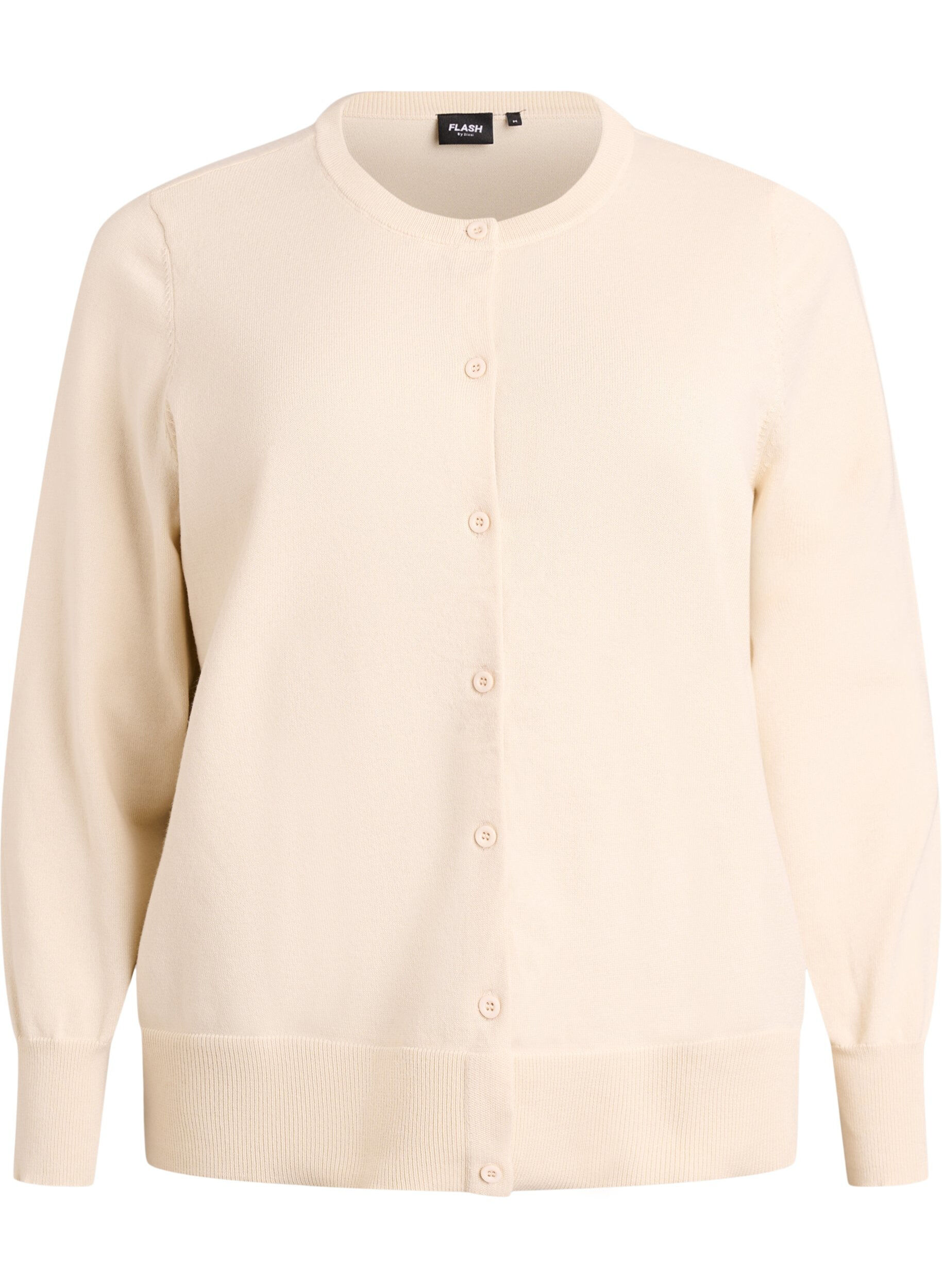 ZizzifashionFine-knit cardigan with round neck, Beige, Packshot image number 0