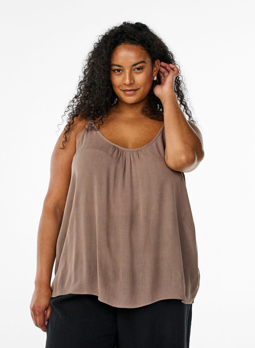Strap top in viscose, Brown, Model image number 0
