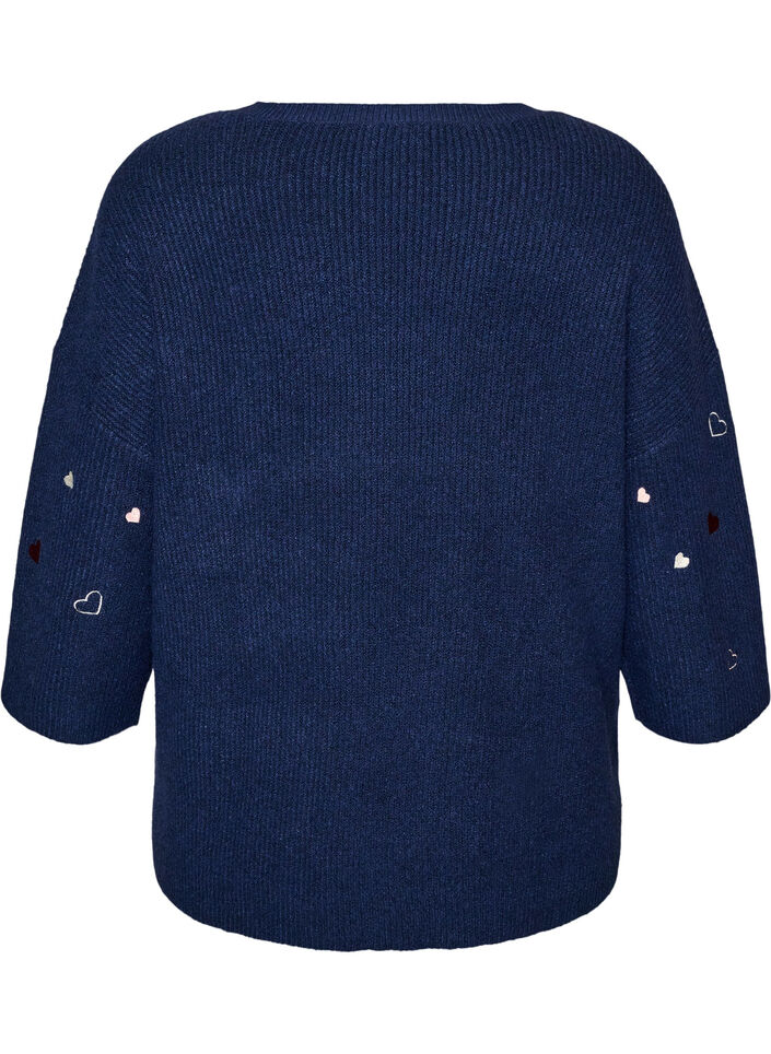 Jumper with hearts and 3/4 sleeves, Blue, Packshot image number 1