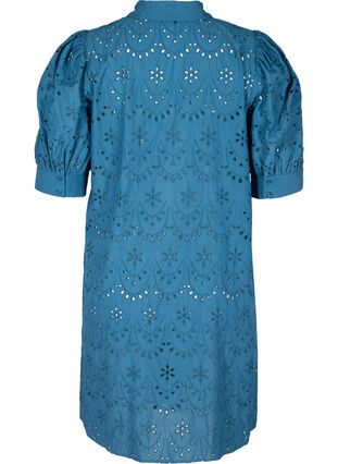 Shirt dress in cotton with broderie anglaise and puff sleeves, Midnight, Packshot image number 1