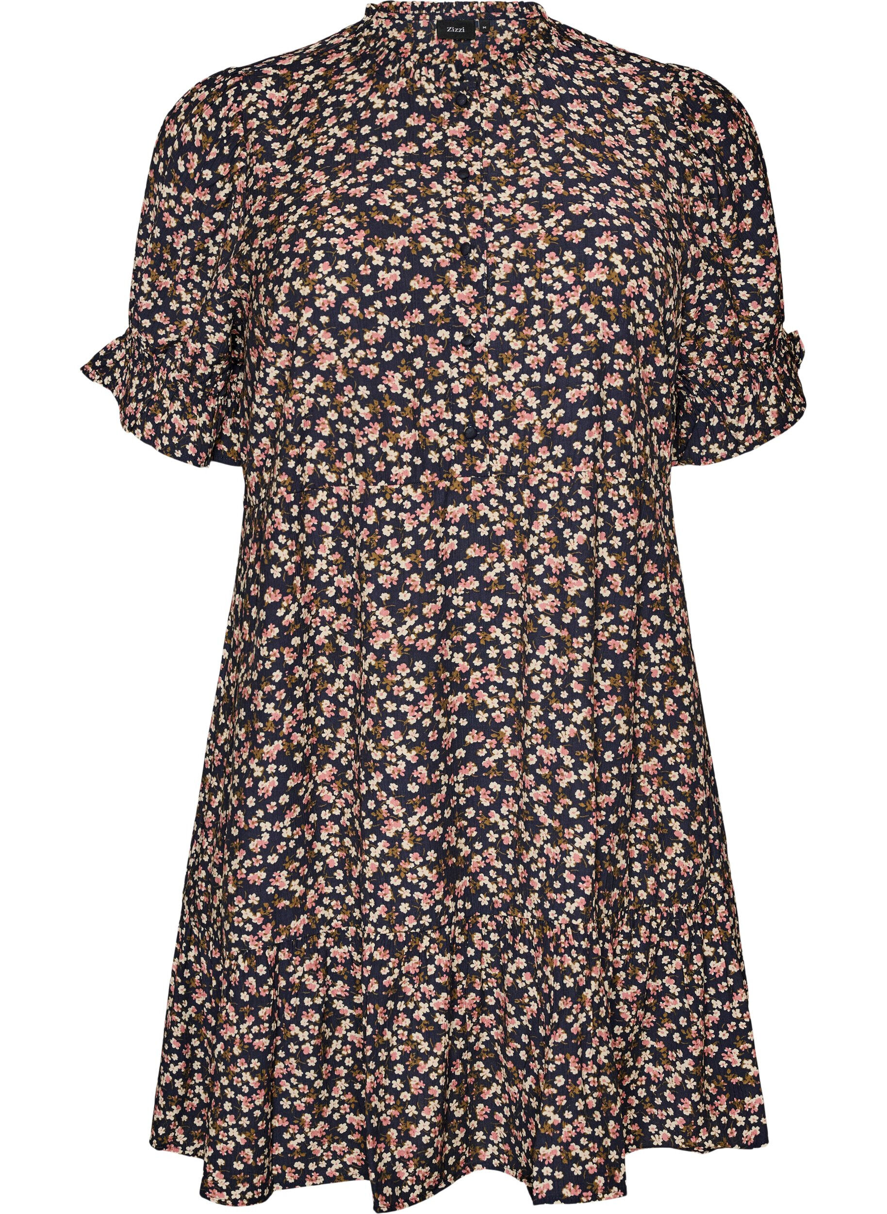 Zizzifashion Short viscose dress with ruffle details, Blue, Packshot image number 0