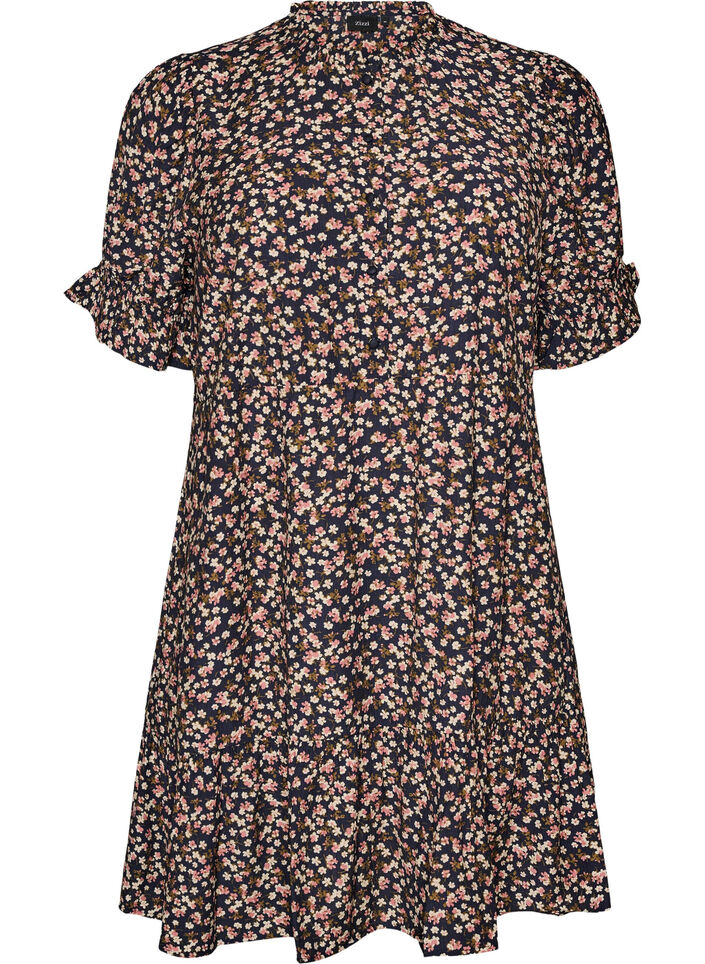 Short viscose dress with ruffle details, Blue, Packshot image number 0