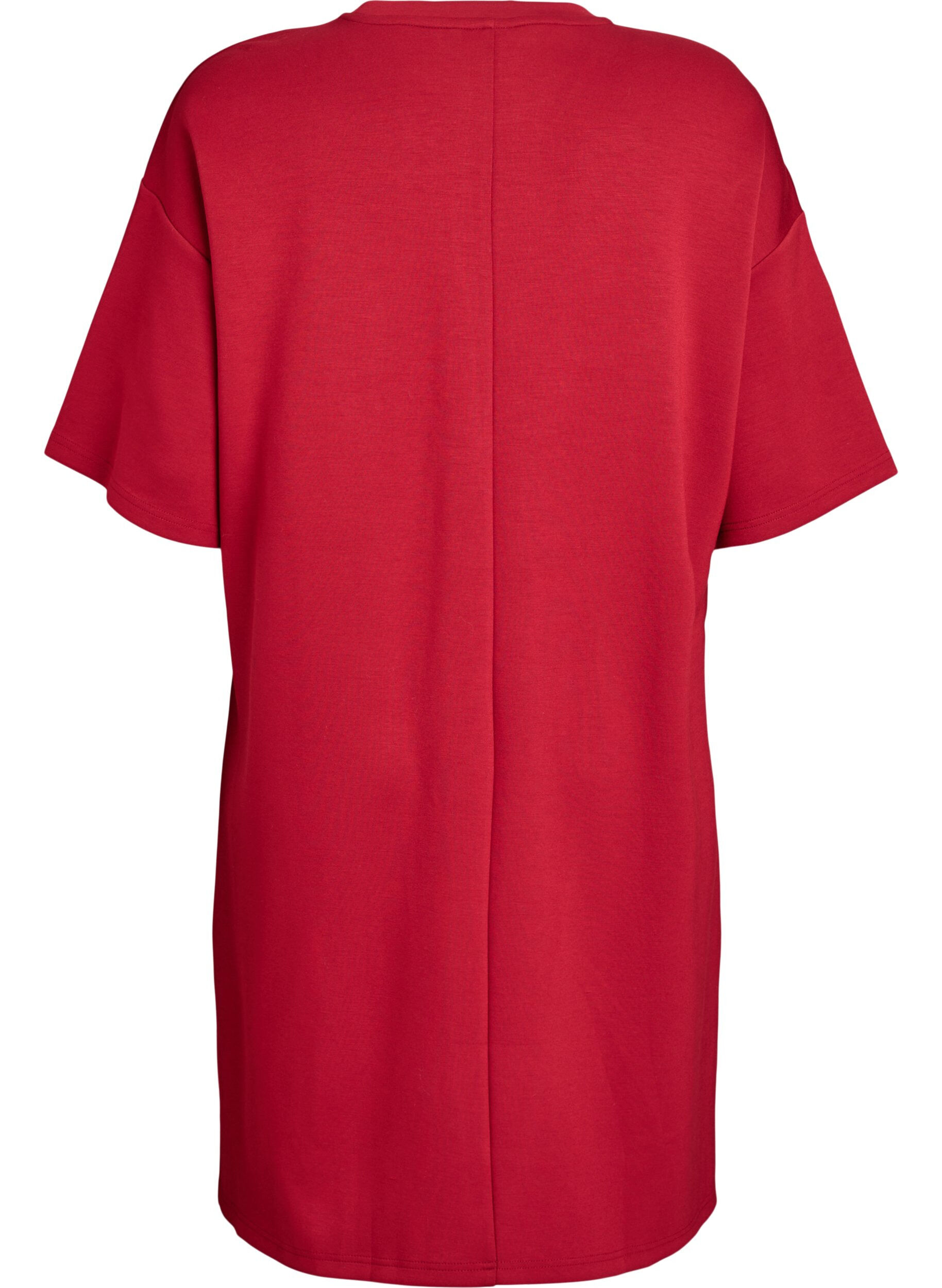 Zizzifashion T-shirt dress in jersey with side slits, Red, Packshot image number 1