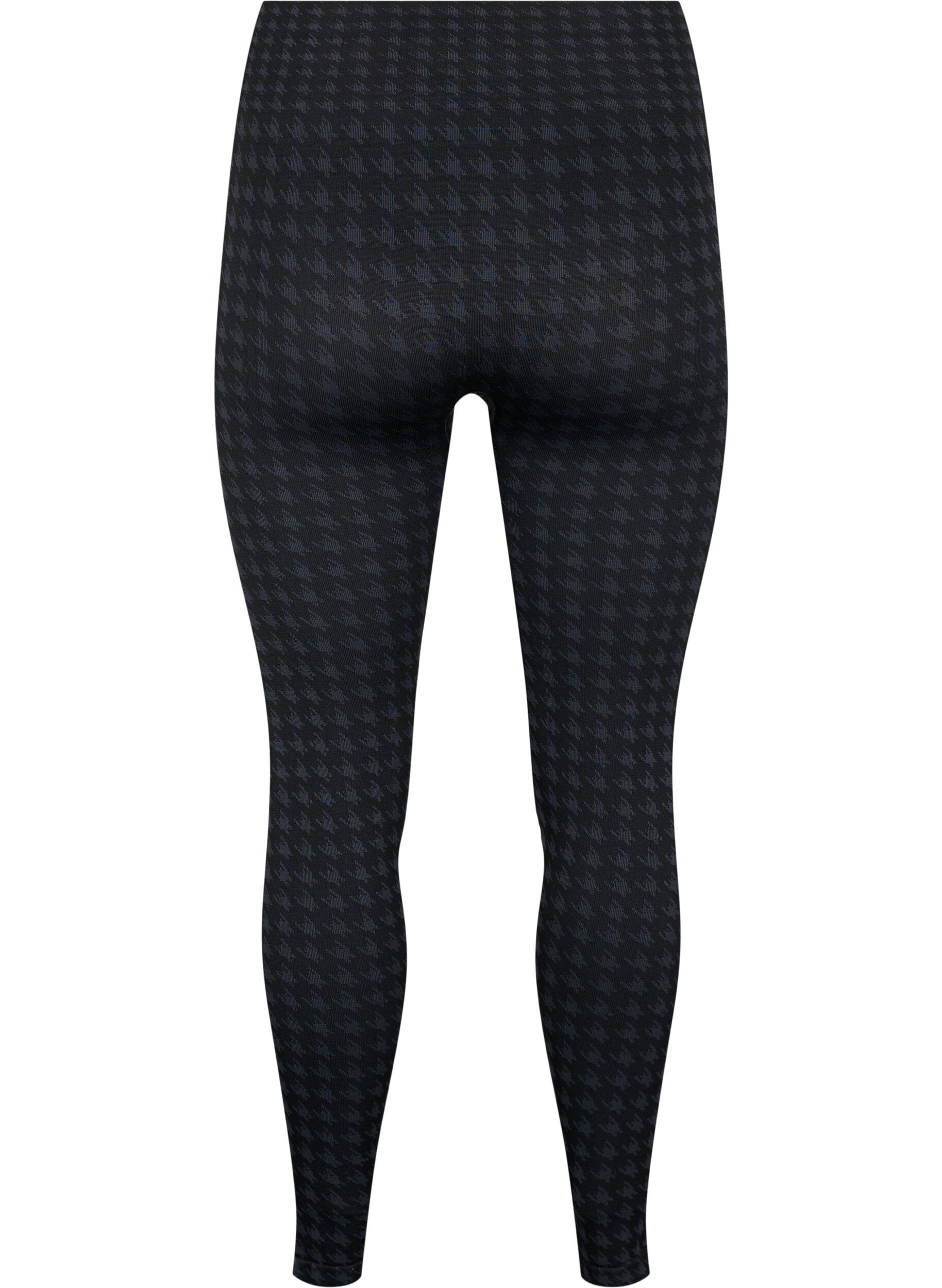 Zizzifashion Seamless leggings in houndstooth pattern, Black w. Dark Grey, Packshot image number 1