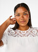 Short-sleeved viscose blouse with lace detail, Bright White, Model image number 2