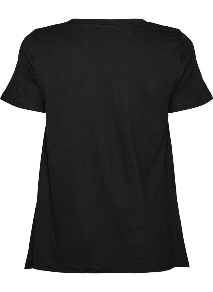 T-shirt with a round neck and A-line shape, Black, Packshot image number 1