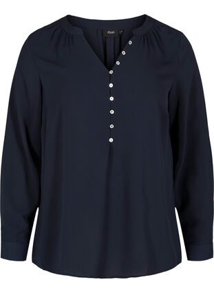 V-neck blouse with button details, Navy Blazer, Packshot image number 0