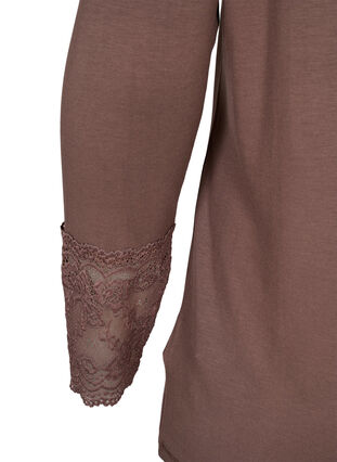 Long-sleeved viscose blouse with lace detail, Deep Taupe, Packshot image number 3