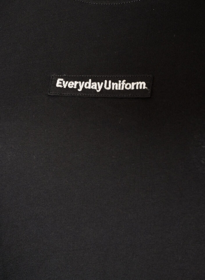 Cotton T-shirt with text badge, Black, Packshot image number 2
