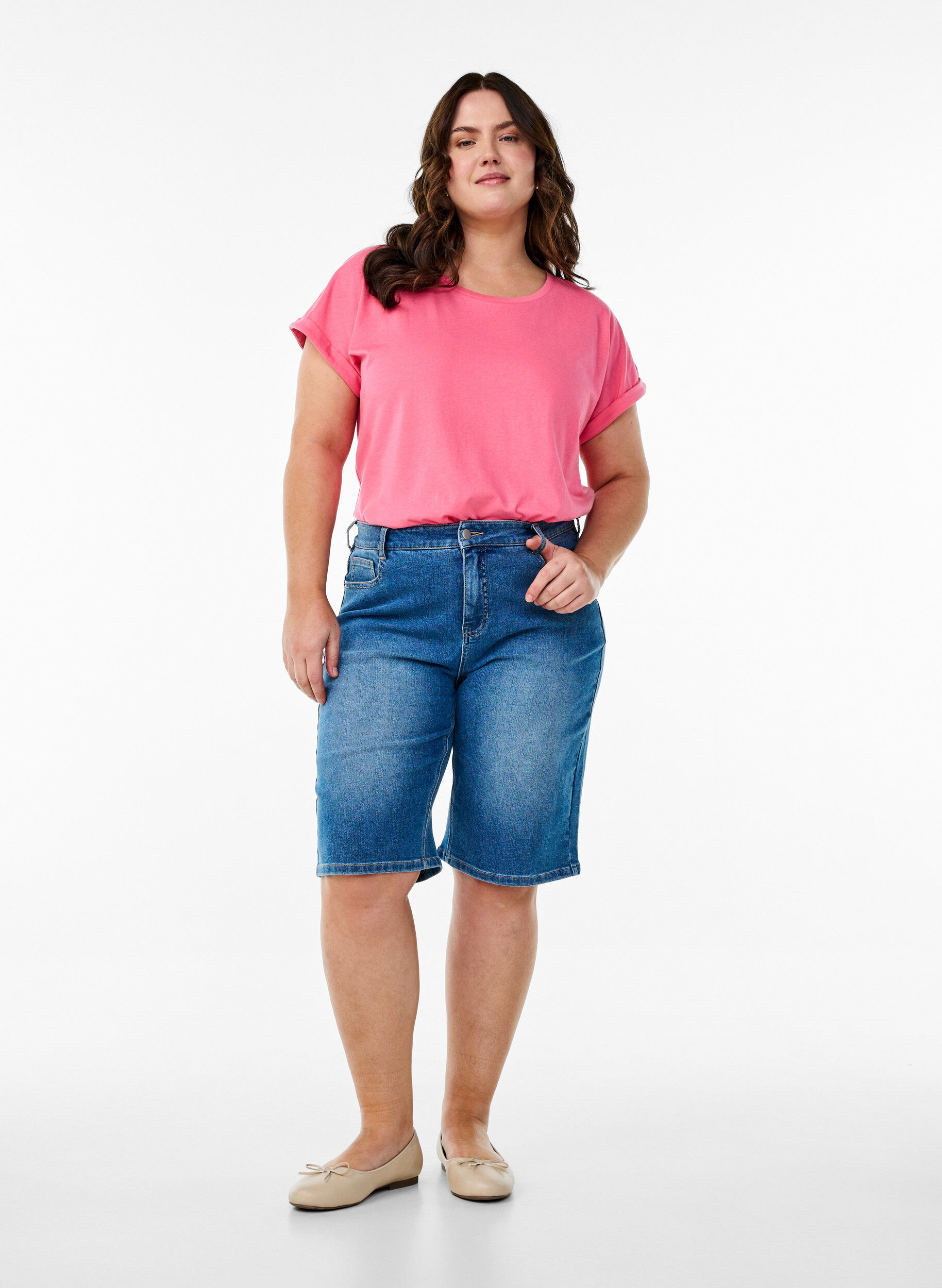 Zizzifashion Short-sleeved cotton blend t-shirt, Pink, Model image number 1