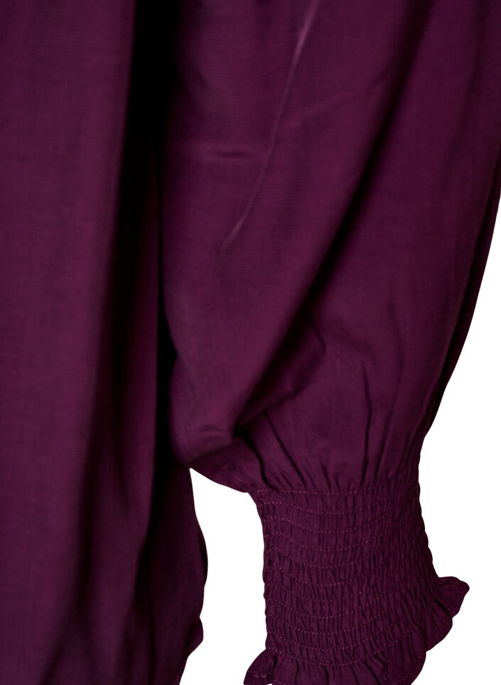 Blouse with ruffle collar and ruching, Purple, Packshot image number 3