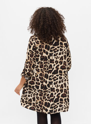 Viscose tunic with leopard print and A-line, Brown Leo , Model image number 1