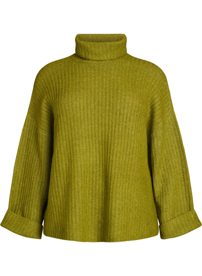 Knitted top with turtleneck, Green, Packshot image number 0