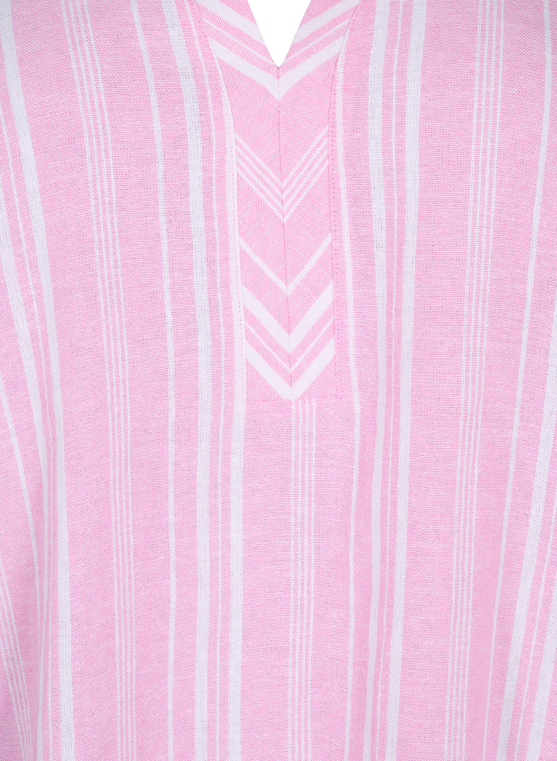 Zizzifashion Striped blouse in linen-viscose blend, Pink, Packshot image number 2