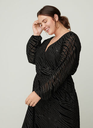 Patterned dress with glitter and a V-neck, Black w Glitter, Model image number 1