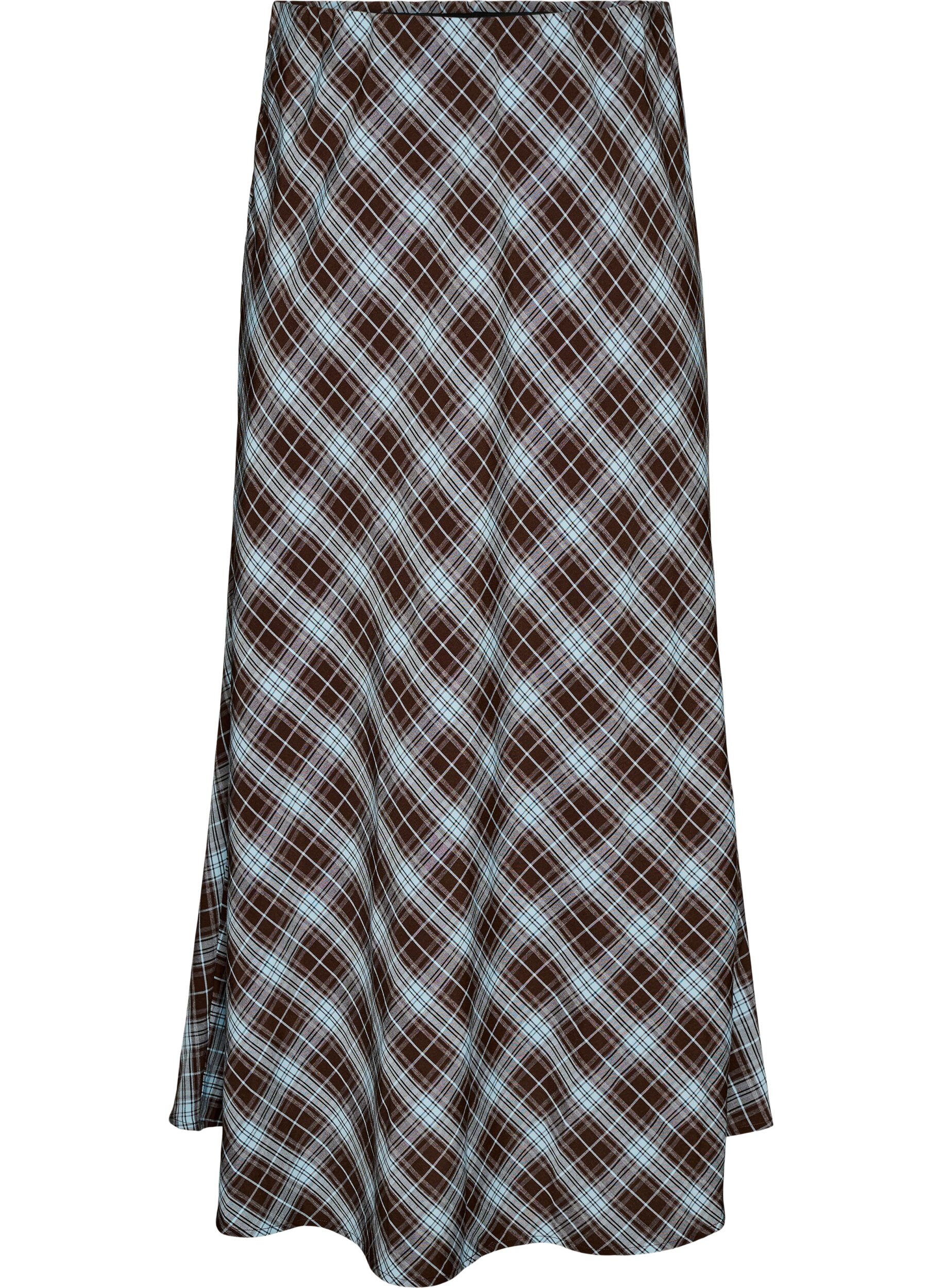 ZizzifashionChecked A-line maxi skirt, Light Blue, Packshot image number 0