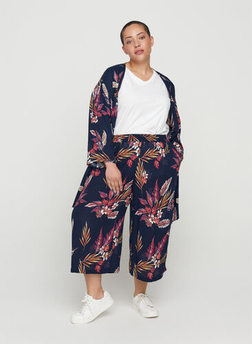 Loose culotte trousers in viscose, Indian Summer Flower, Model image number 0
