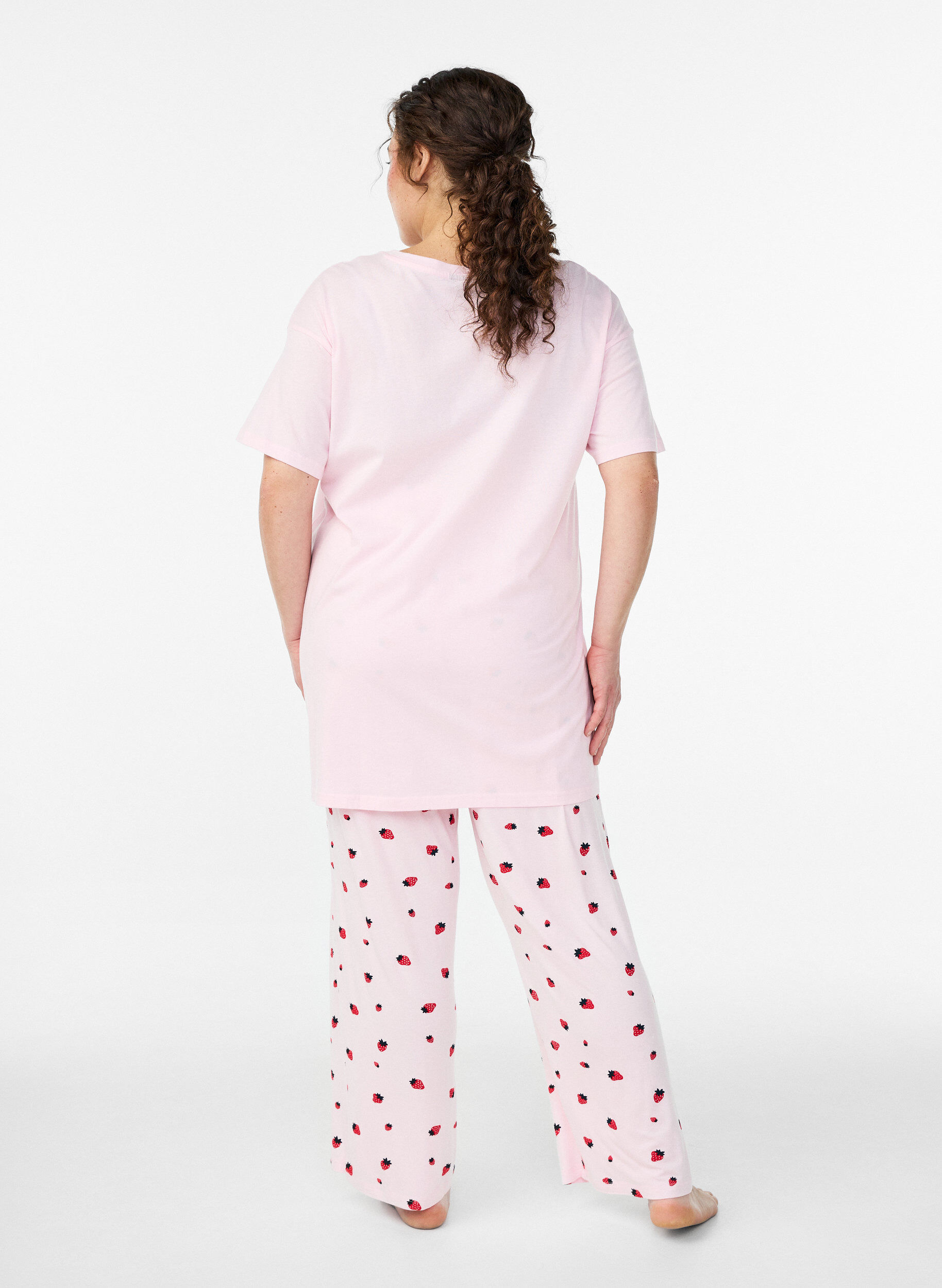 Zizzifashion Pyjama trousers in soft jersey with high waist and fruit print, Rose, Model image number 1