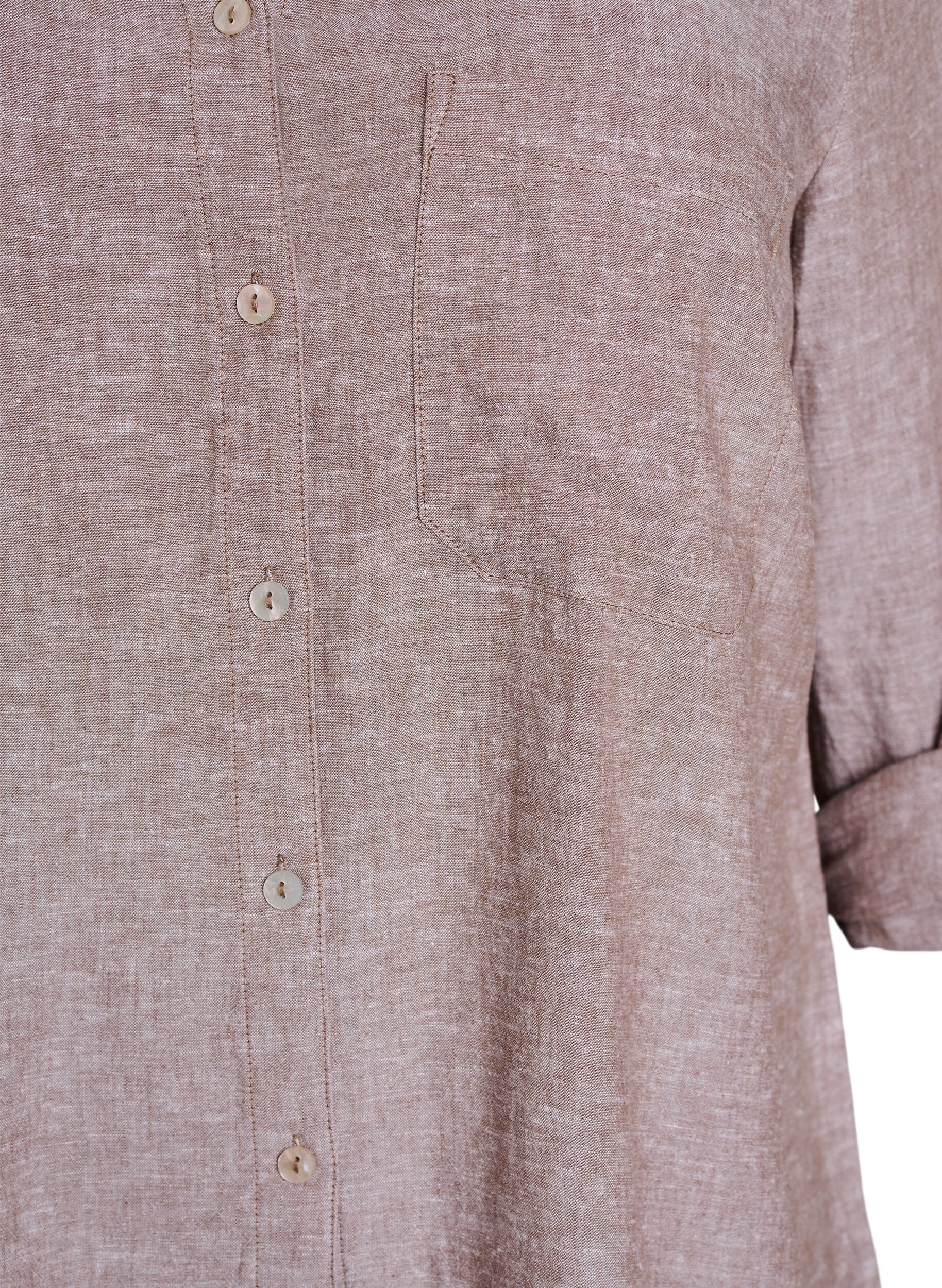 Zizzifashion Shirt in linen and viscose with 3/4 sleeves, Brown, Packshot image number 2