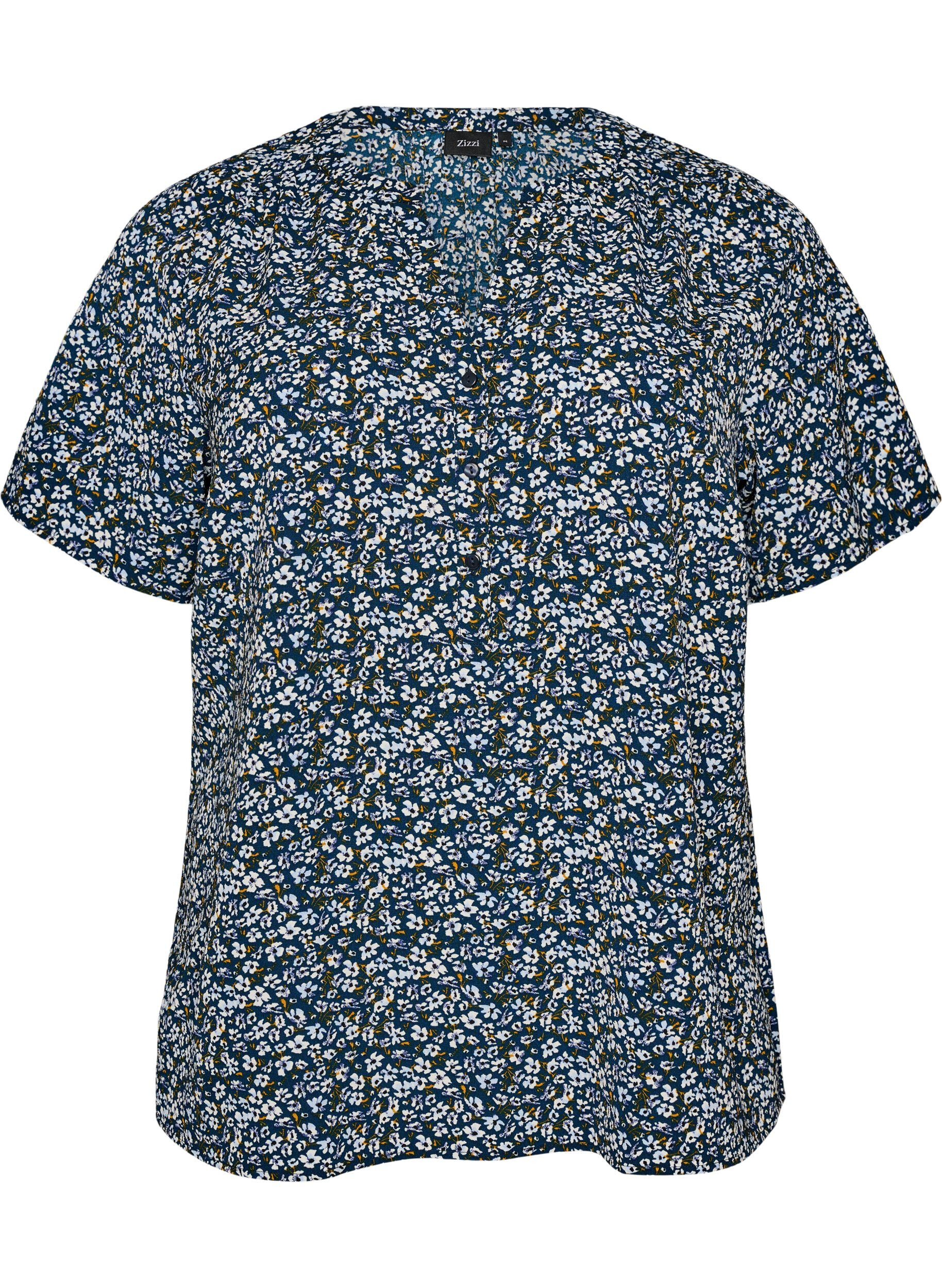 Blouse with short sleeves and v-neck