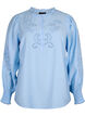 Blouse with ruffles and broderie anglaise, Chambray Blue, Packshot image number 0