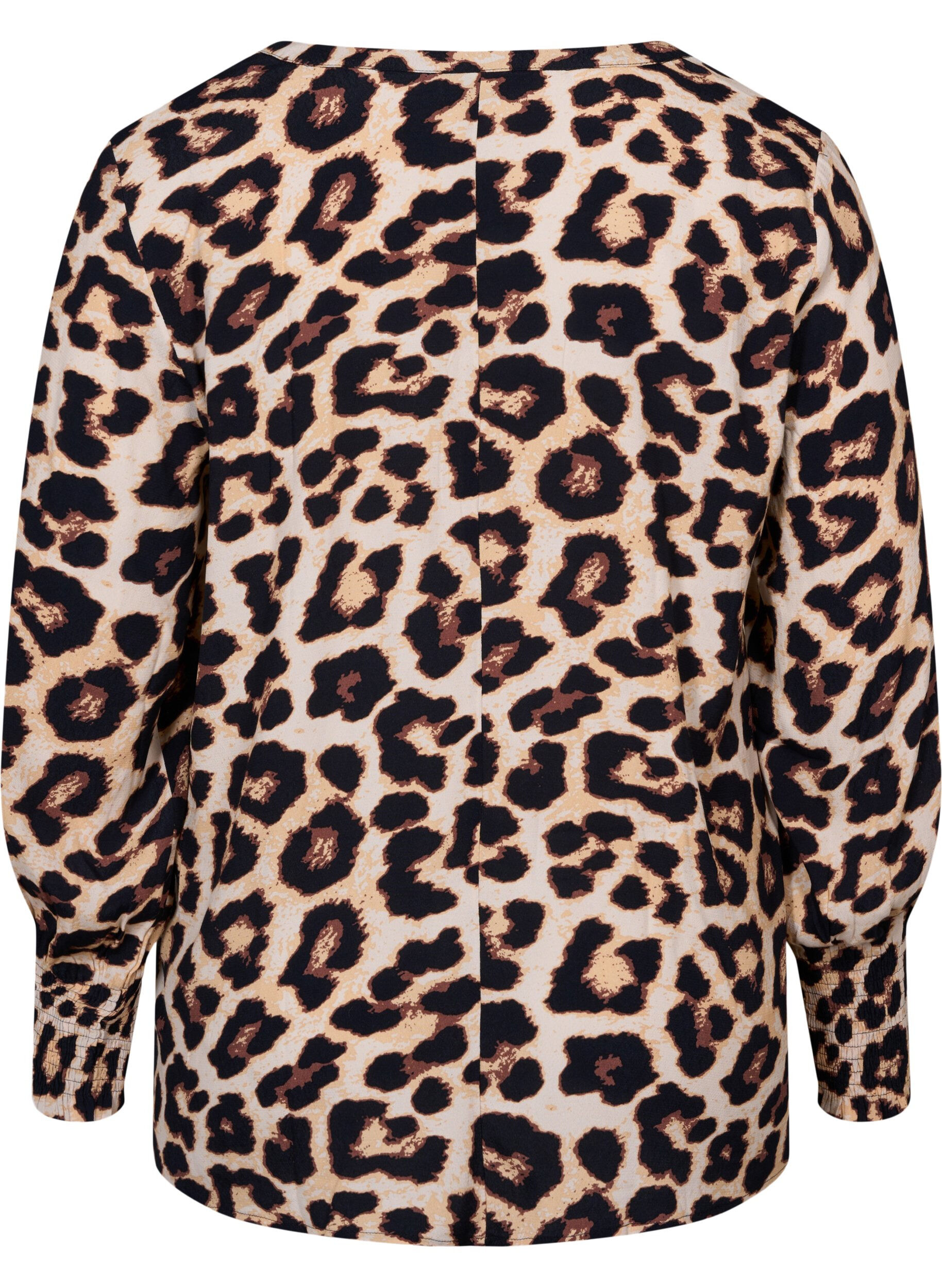 ZizzifashionPrinted viscose top with smock, Leo AOP, Packshot image number 1