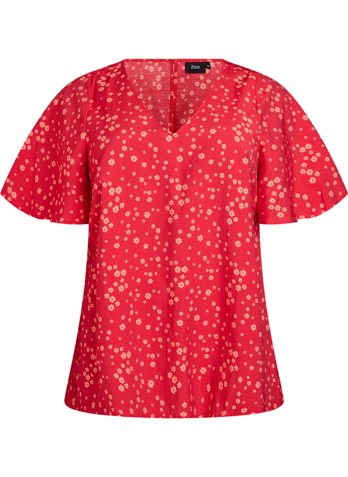 Floral blouse with batwing sleeves, Red, Packshot image number 0