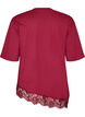 T-shirt with asymmetric lace hem, Red, Packshot image number 1