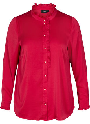 Long-sleeved shirt with ruffles, Cerise, Packshot image number 0