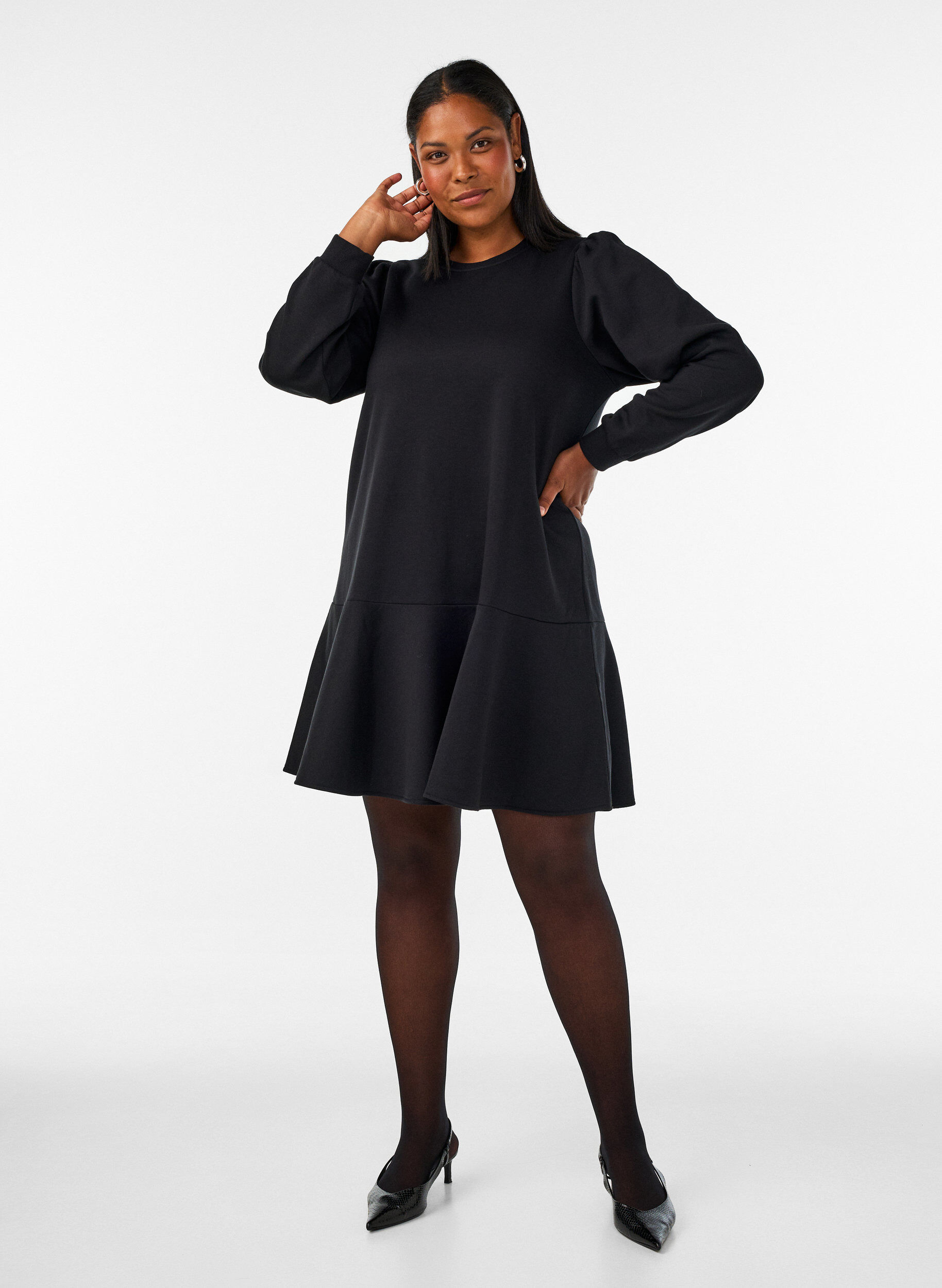 ZizzifashionSweatshirt dress with ruffle layers and A-line shape, Black, Model image number 1