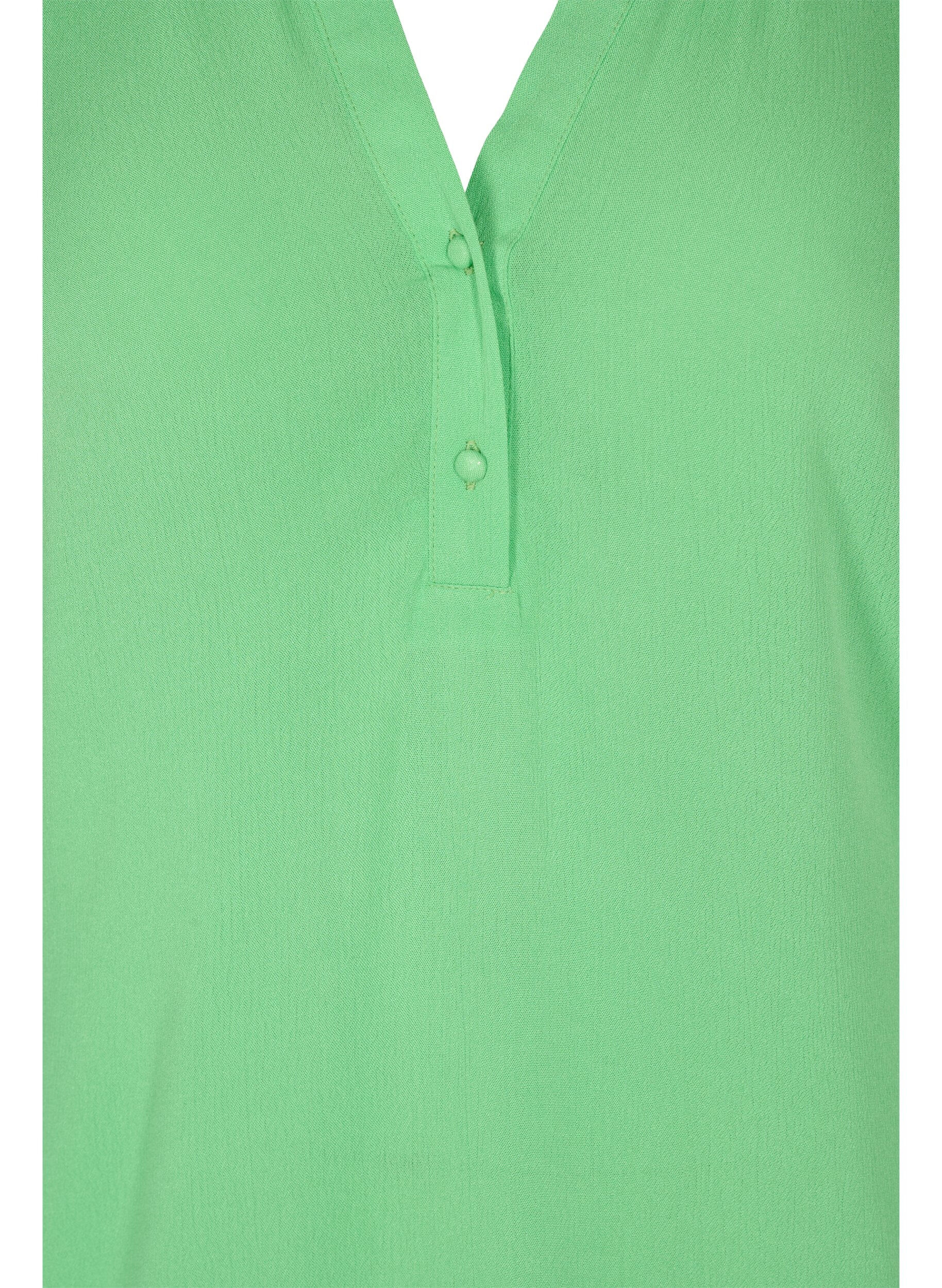 Zizzifashion 3/4 sleeve v-neck viscose blouse, Summer Green, Packshot image number 2