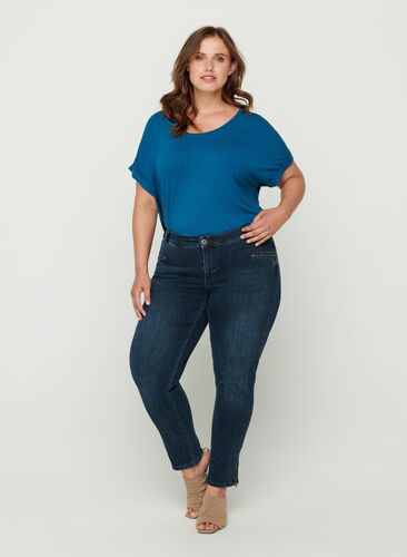 Slim fit cropped Emily jeans, Blue black denim, Model image number 1