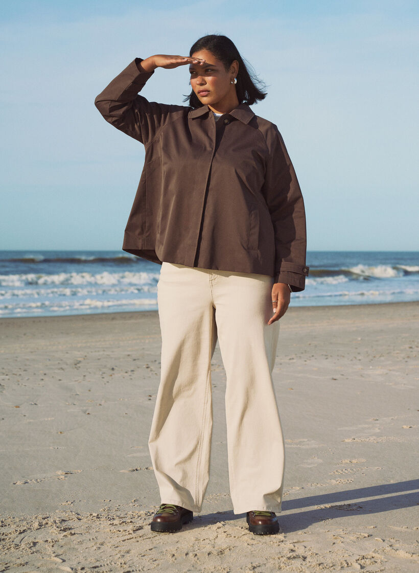 Short trench coat with collar and raglan sleeves, Brown, Image image number 0