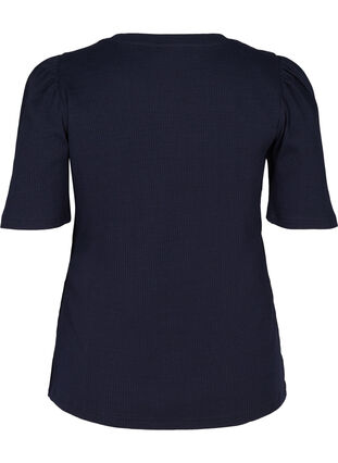 Rib t-shirt with short puff sleeves, Night Sky, Packshot image number 1