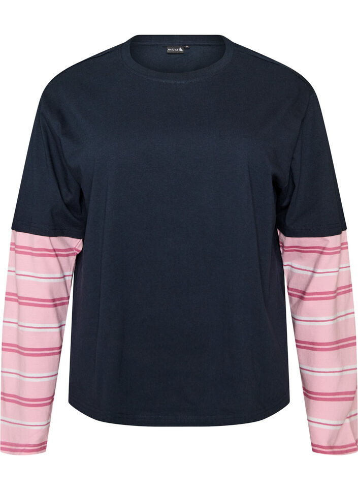 T-shirt with a sporty layered look, Blue, Packshot image number 0