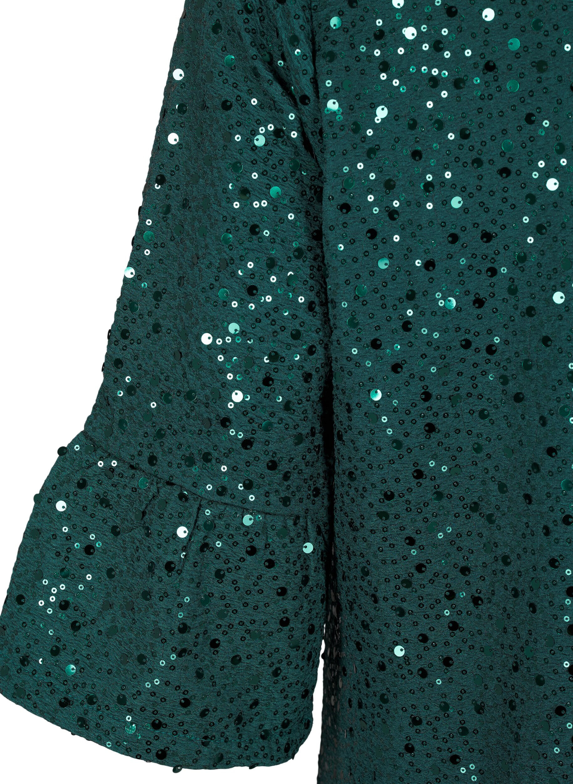 Zizzifashion Sequin dress with a V-neck and 3/4 sleeves, Rain Forest, Packshot image number 3