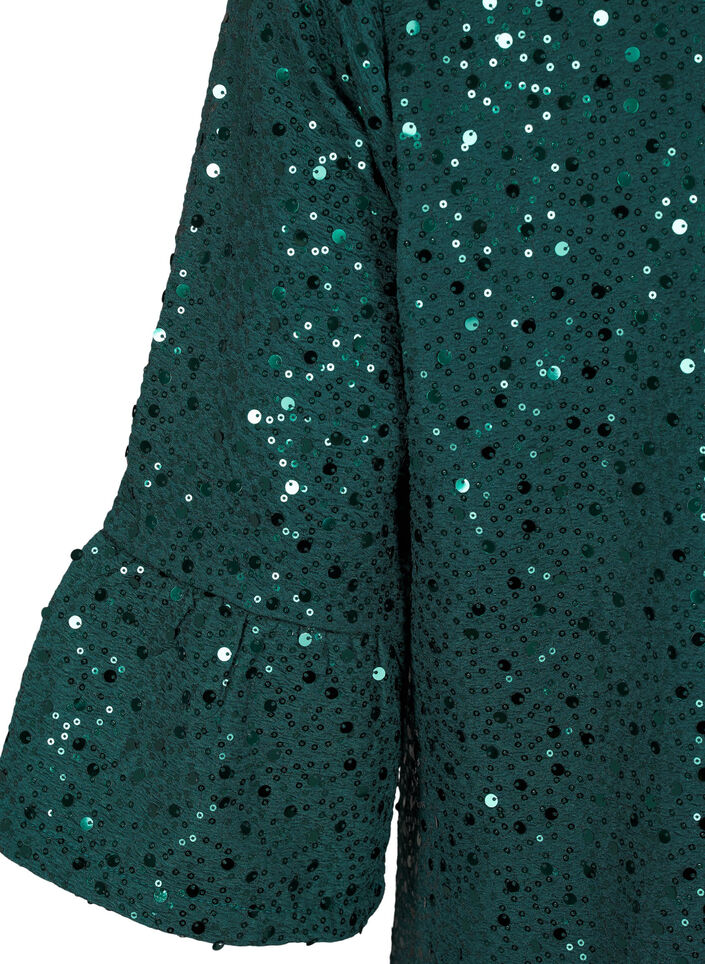 Sequin dress with a V-neck and 3/4 sleeves, Rain Forest, Packshot image number 3