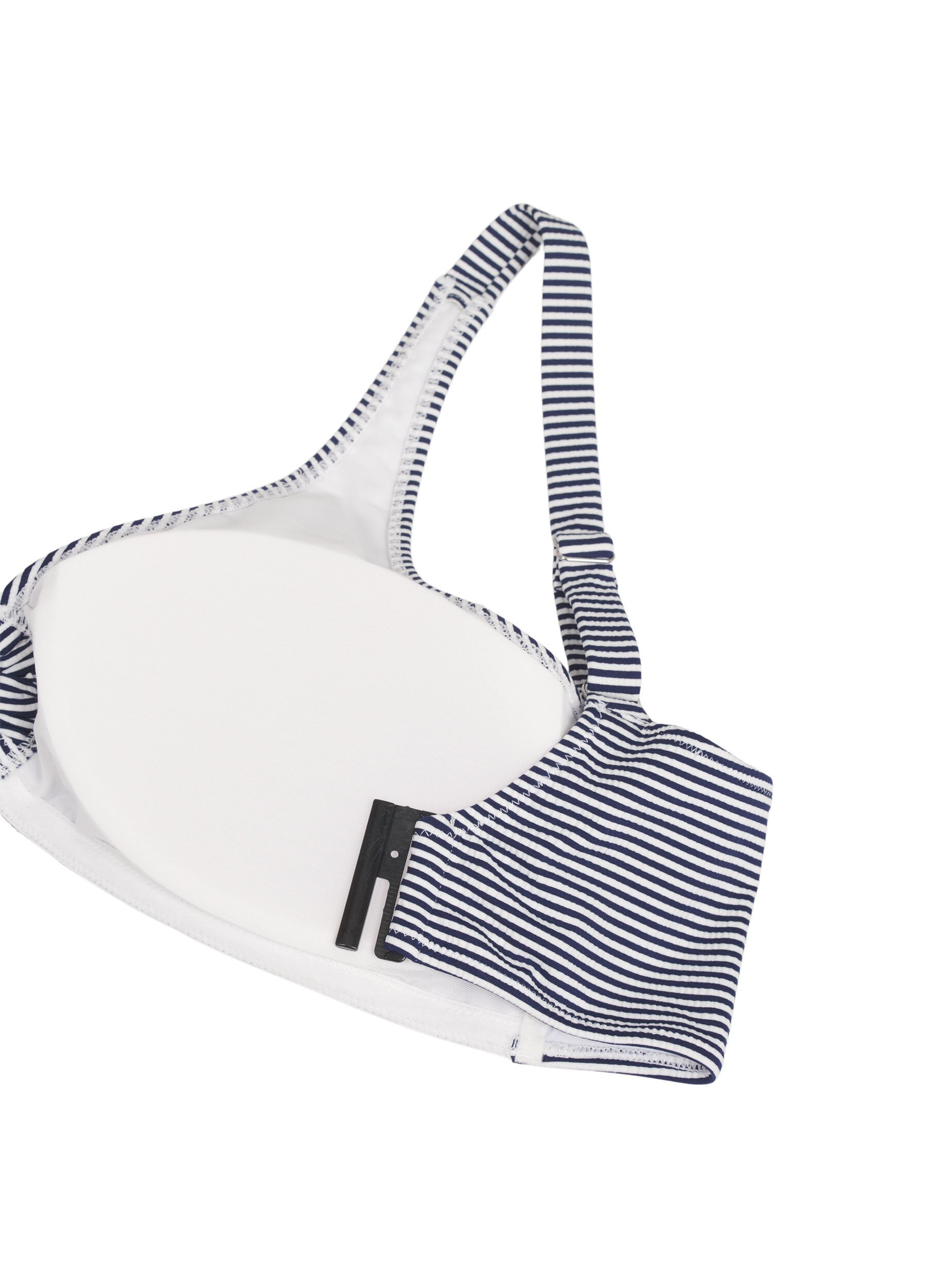 Zizzifashion Bikini top with striped texture and ring detail, Blue, Packshot image number 3
