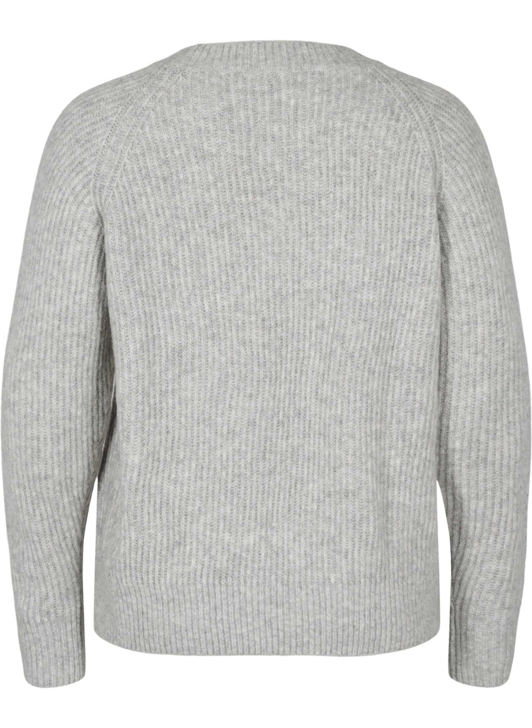 Zizzifashion Melange knit sweater with pearl buttons, Light Grey Melange, Packshot image number 1