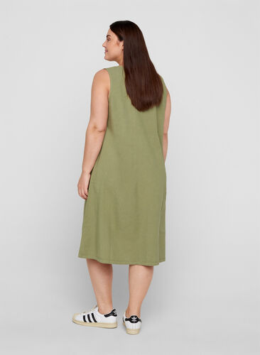 Sleeveless cotton dress with A-line cut, Aloe, Model image number 1