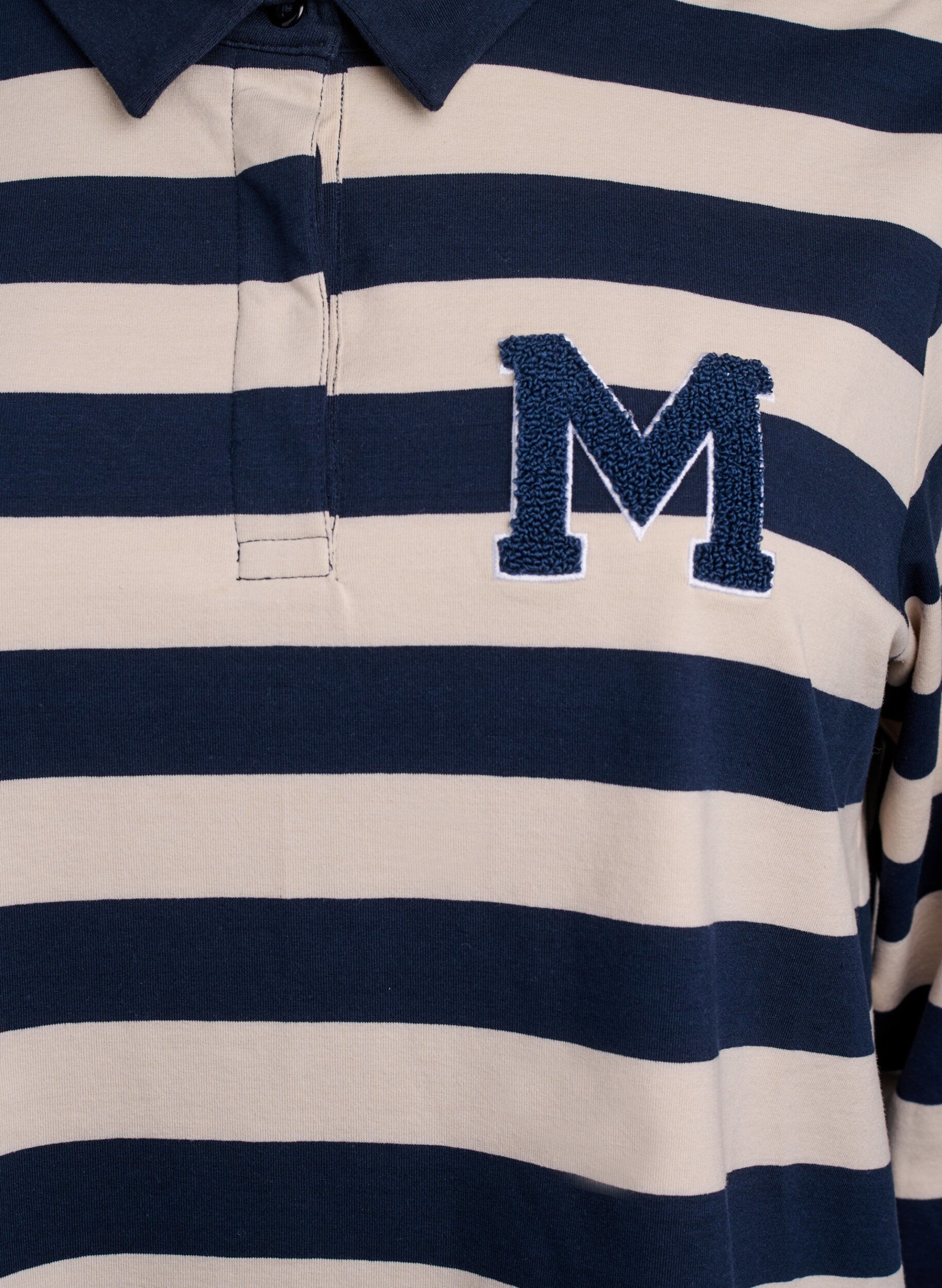 Zizzifashion Striped polo shirt with terry detailing, Birch w. Navy, Packshot image number 2