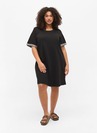 Loose-fitting sweater dress with short sleeves, Black, Model image number 2