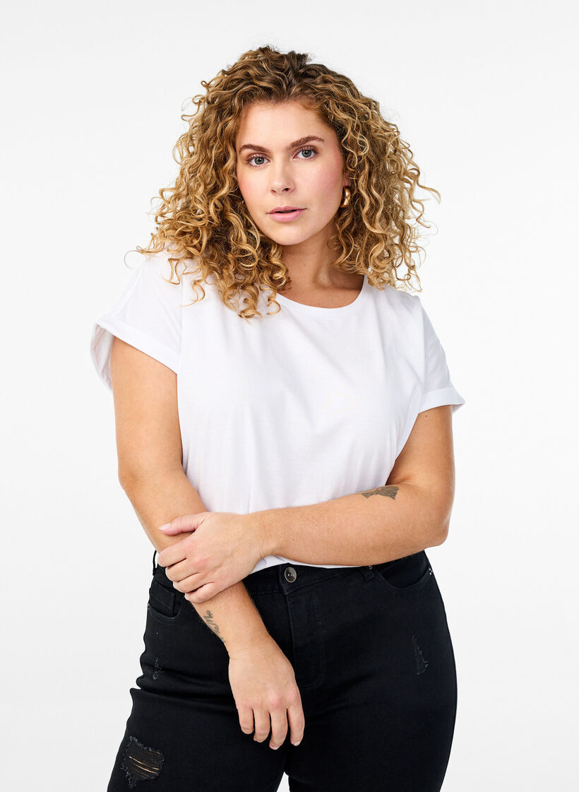 Short-sleeved cotton blend t-shirt, White, Model image number 0