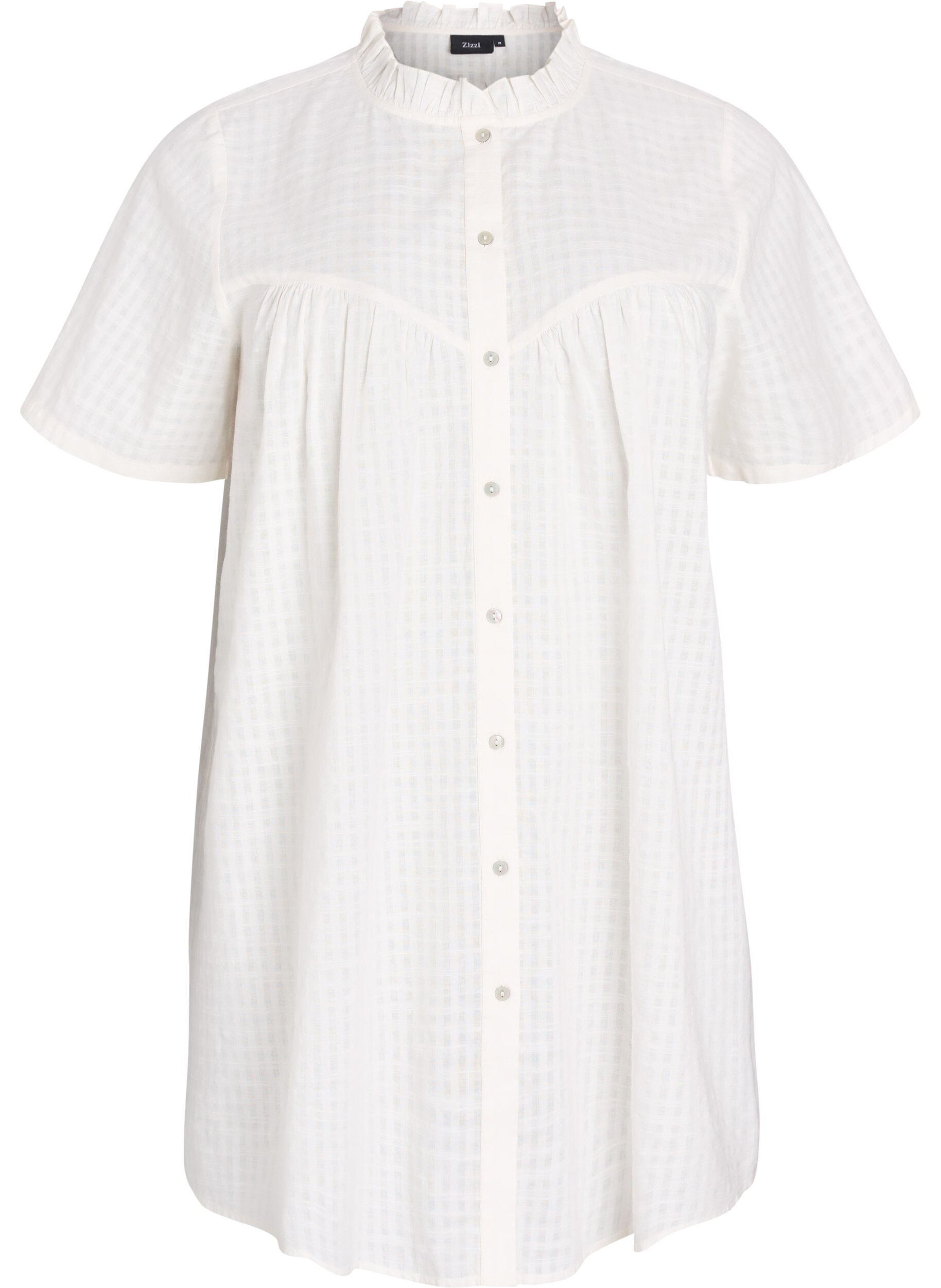 A-shaped tunic with short sleeves and buttons