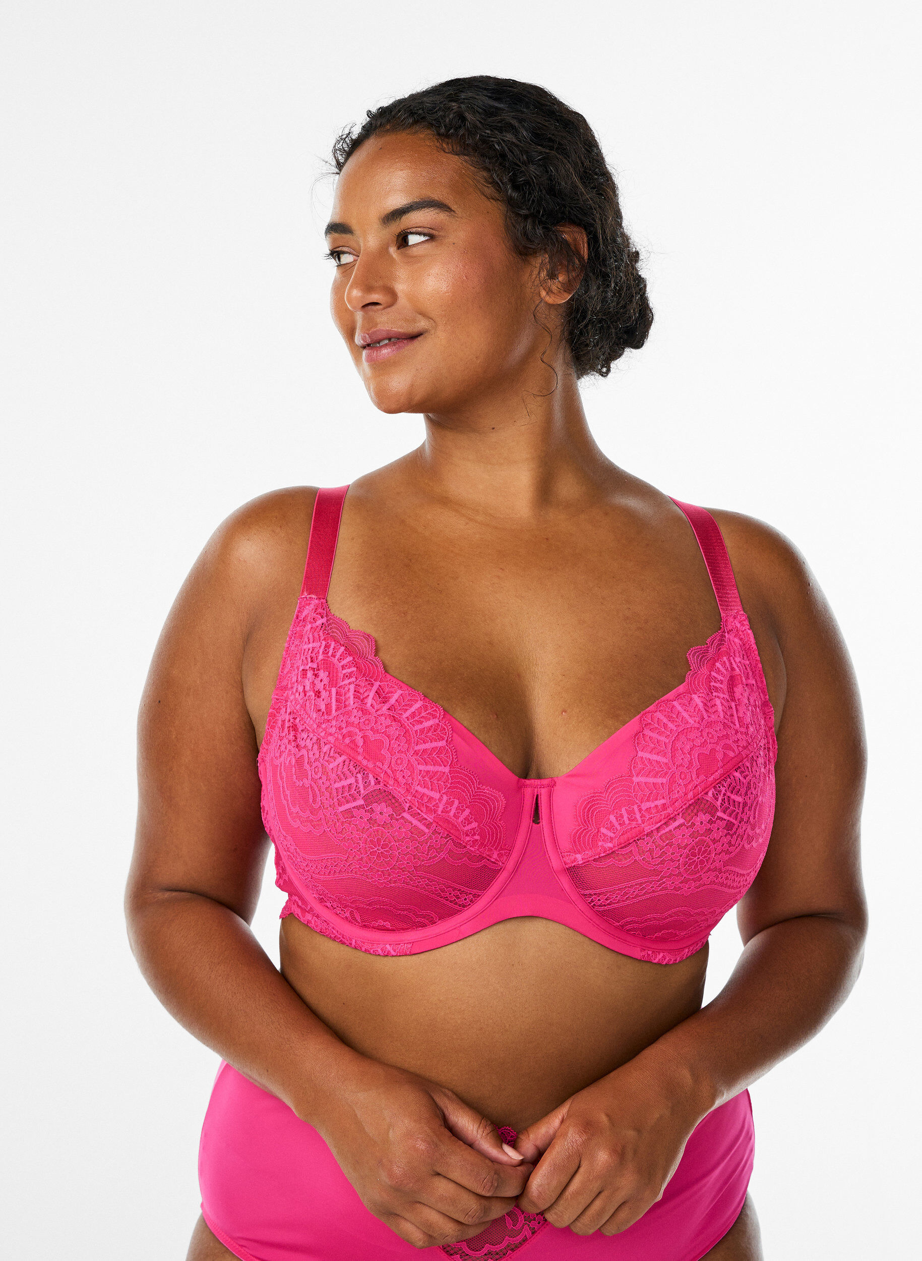 Full cover underwired lace bra, Pink, Model