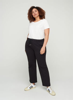 Sweatpants with wide legs and pockets, Black, Model image number 2