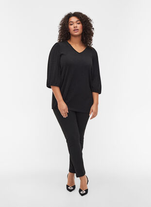 Glitter blouse with 3/4-length sleeves, Black, Model image number 2
