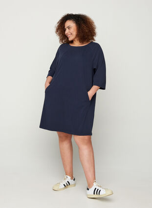 Sweater dress with 3/4-length sleeves and pockets, Night Sky, Model image number 2