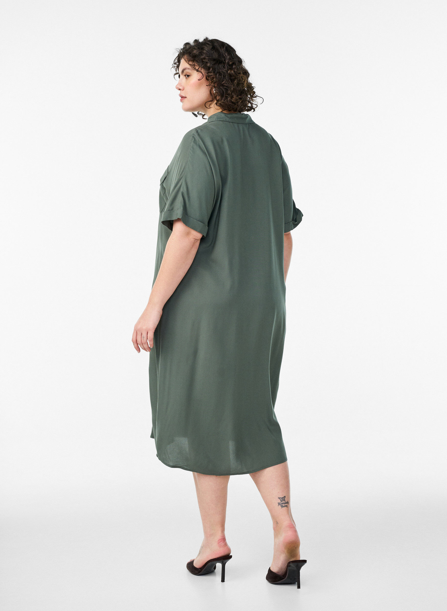 Zizzifashion Long shirt dress with short sleeves, Green, Model image number 1