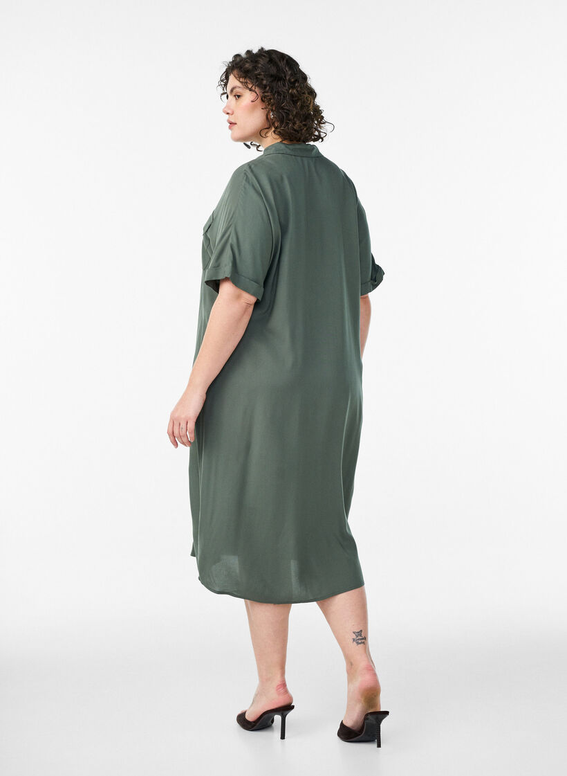 Long shirt dress with short sleeves, Green, Model image number 1
